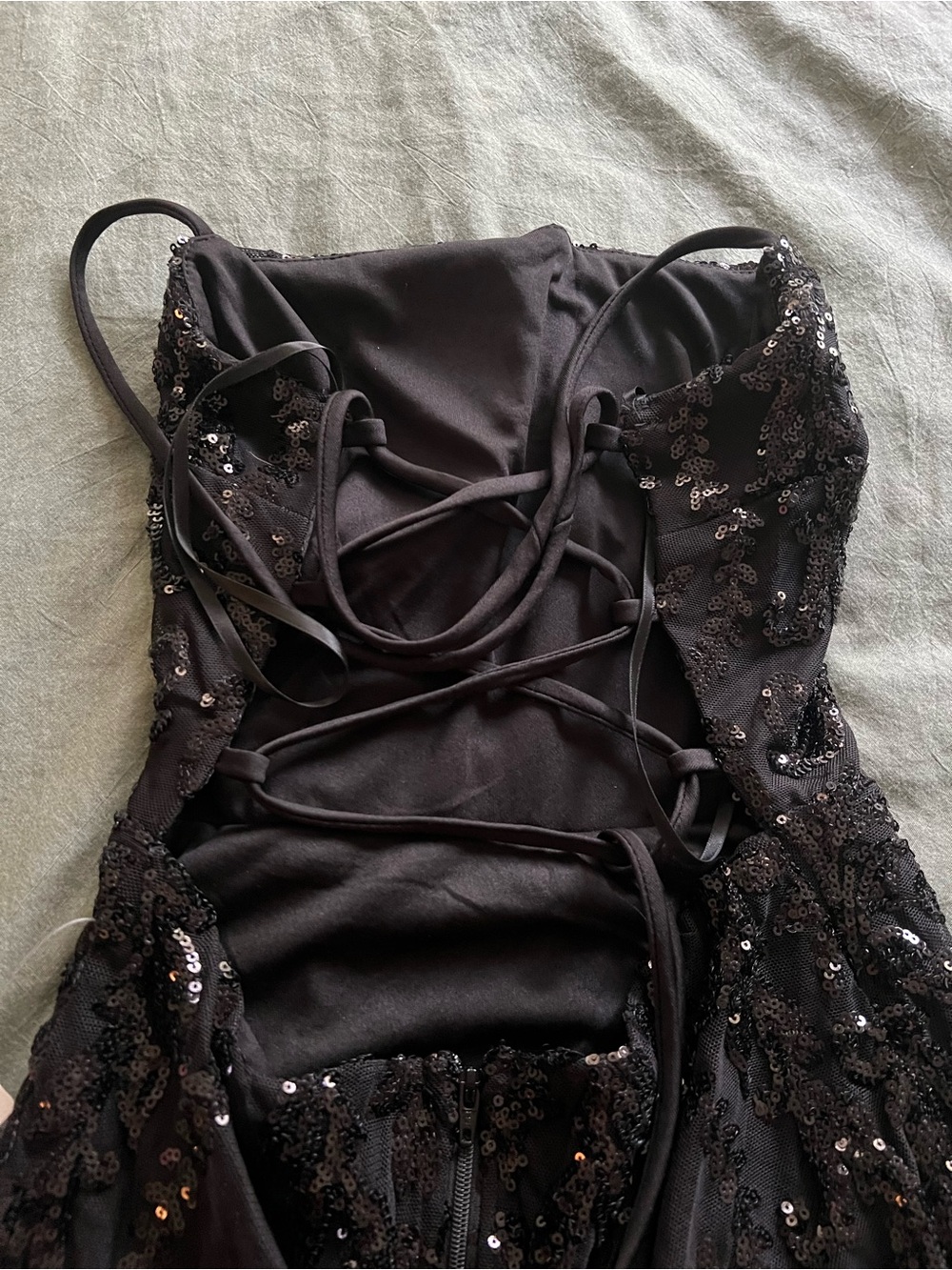 Windsor Black Sequin Mini Dress with Ruffle Hem - Picture 3 of 5